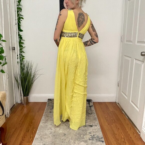 Marchesa Notte Sleeveless Fit & Flare Maxi Dress Beaded Waist Size 4 Yellow - Picture 12 of 13